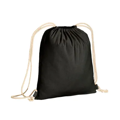 Rucsac în culori uni, din bumbac reciclat (140 g/m²). Închidere cu două șnururi – cu logo-ul firmei