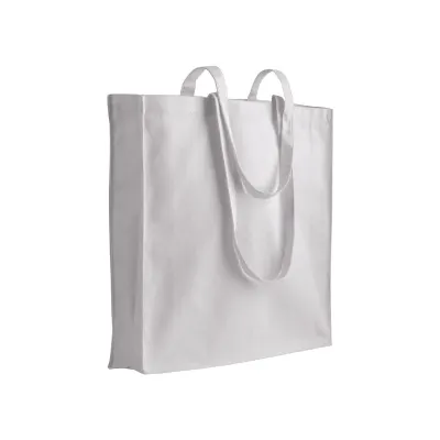 Geantă de mână în culori uni, confecționată din bumbac reciclat de 280 g/m². Cu pliu lateral – cu logo-ul firmei