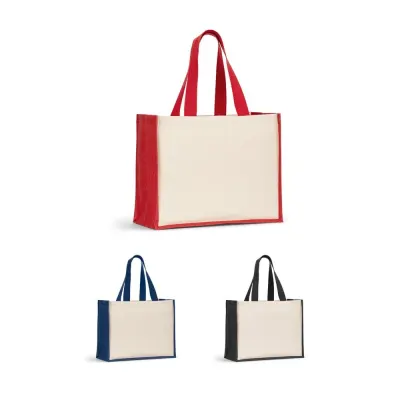 Sacoșă textilă din pânză (320 g/m²), cu baza și părțile laterale din iută laminată (350 g/m²) în culori Helsinque Colour