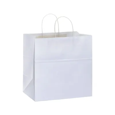 Pungă de cumpărături din hârtie de 100 gr/m², cu pliu lateral – cu logo-ul firmei