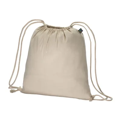 Rucsac din bumbac FAIRTRADE ® de 140 g/m², cu închidere cu șnur – cu logo-ul firmei