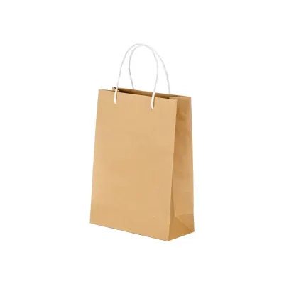 Pungă din hârtie reciclată de 150 g/m², cu pliu lateral și mânere scurte colorate – cu logo-ul firmei