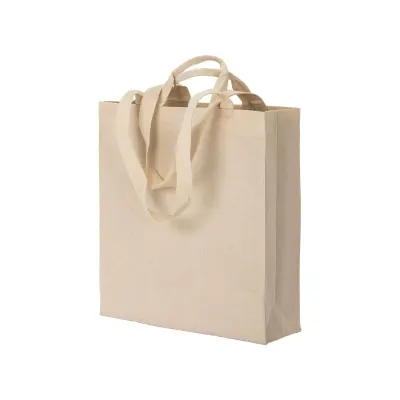 Pungă de cumpărături din bumbac, cu pliu lateral, de 220 g/m², cu două mânere – cu logo-ul firmei