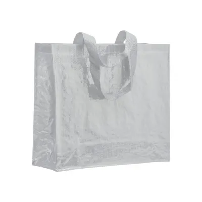 Pungă de cumpărături laminată din PP de 120 g/m², cu pliu lateral și mânere lungi din panglică – cu logo-ul firmei