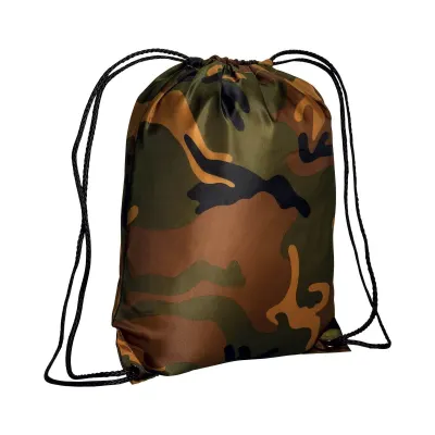 Rucsac de camuflaj din poliester 210T, cu închidere cu șnur și colțuri întărite – cu logo-ul firmei