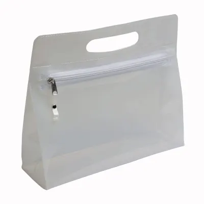 Geantă cosmetică din PVC transparentă, cu fermoar și mâner – cu logo-ul firmei