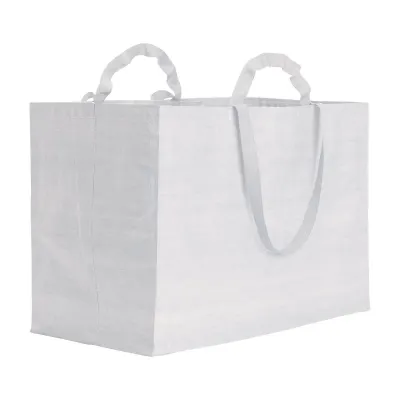 Geantă de cumpărături mare din polipropilenă reciclată, cu două mânere din panglică (una scurtă și una lungă) – cu logo-ul firmei