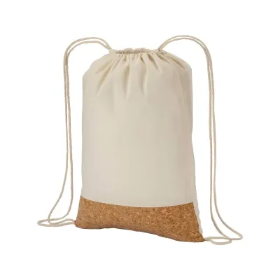 Rucsac din bumbac de 135 g/m², cu închidere cu șnur, cu bază din plută – cu logo-ul firmei