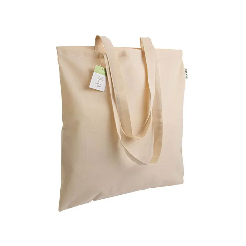 Geantă de cumpărături din bumbac organic, 140 g/m², cu mânere lungi – cu logo-ul firmei