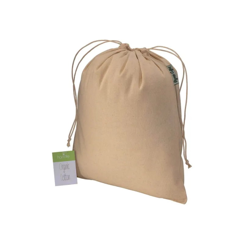 Pungă cadou din bumbac organic, 140 g/m², 25 x 30 cm – cu logo-ul firmei