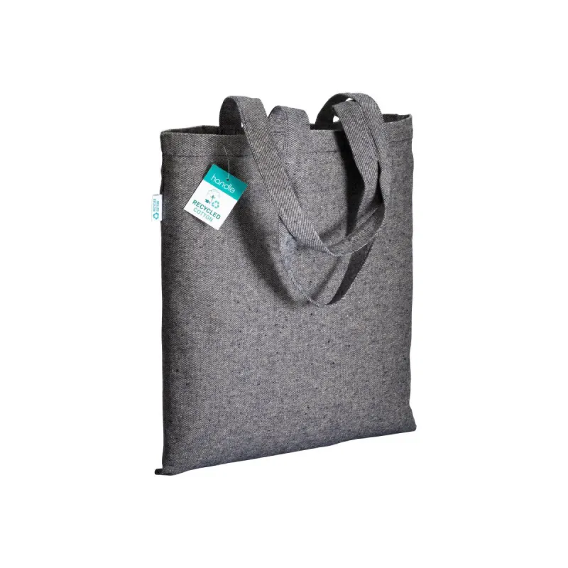 Pungă de cumpărături din bumbac reciclat, 280 g/m², cu mânere lungi – cu logo-ul firmei