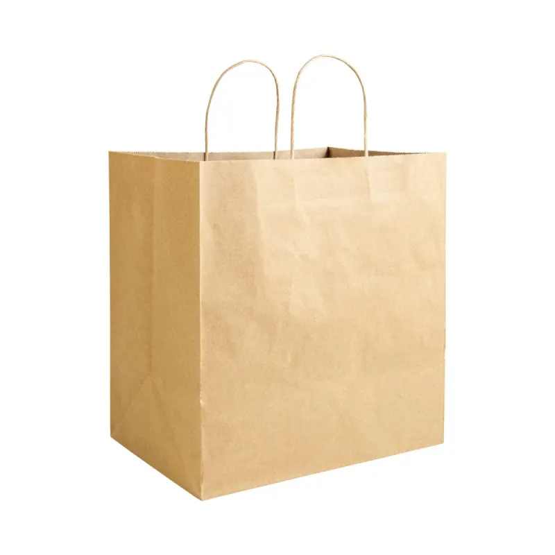 Hârtie 100% reciclată, 100 gr/m², pungă de cumpărături cu pliu lateral – cu logo-ul firmei