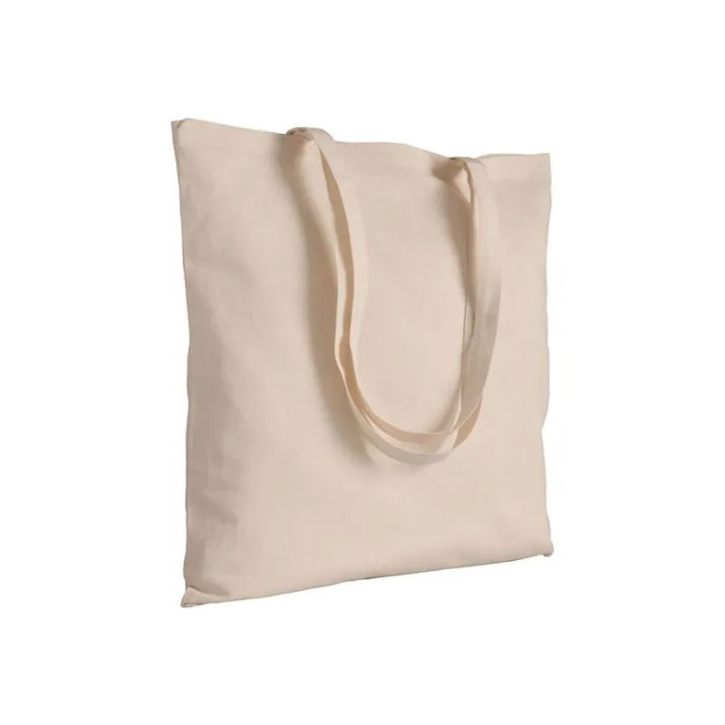Pungă de cumpărături din bumbac de 130 g/m², cu mânere lungi – cu logo-ul firmei