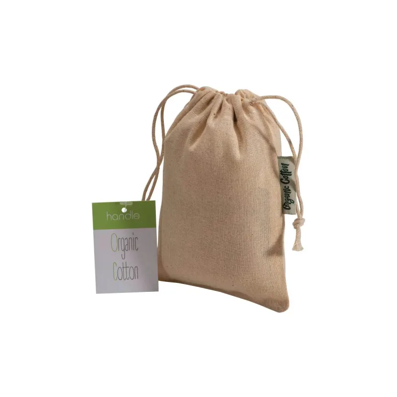Pungă cadou din bumbac organic, 140 g/m², 10 x 14 cm – cu logo-ul firmei