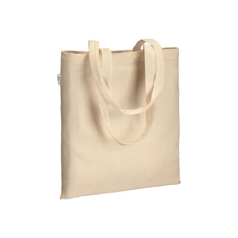 Pungă de cumpărături din bumbac organic, 220 g/m², cu mânere lungi – cu logo-ul firmei