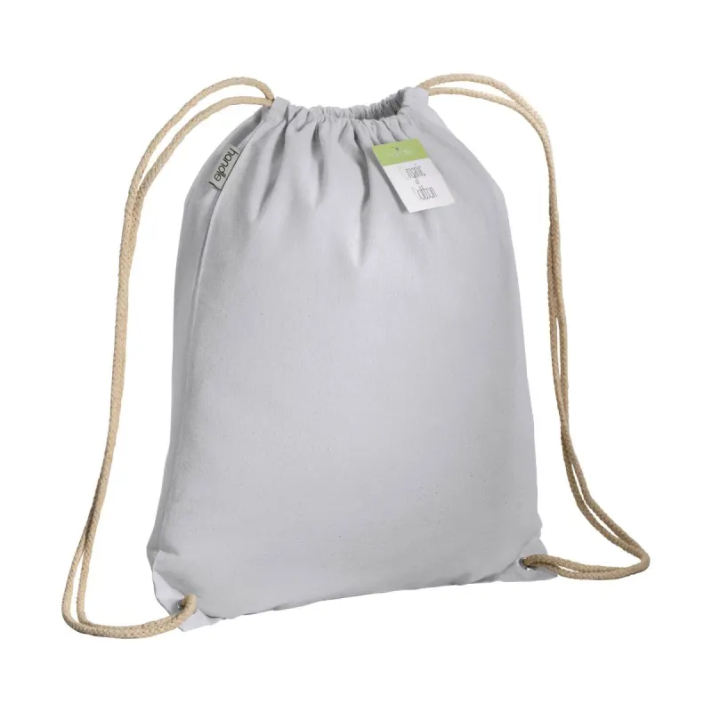 Pungă din bumbac organic cu șnur și colțuri întărite 140 g/m² – cu logo-ul firmei