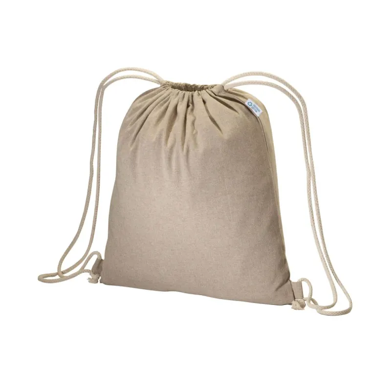 Rucsac din bumbac reciclat de 180 g/m², cu închidere cu șnur – cu logo-ul firmei