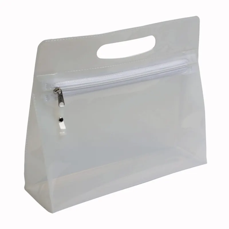 Geantă cosmetică din PVC transparentă, cu fermoar și mâner – cu logo-ul firmei